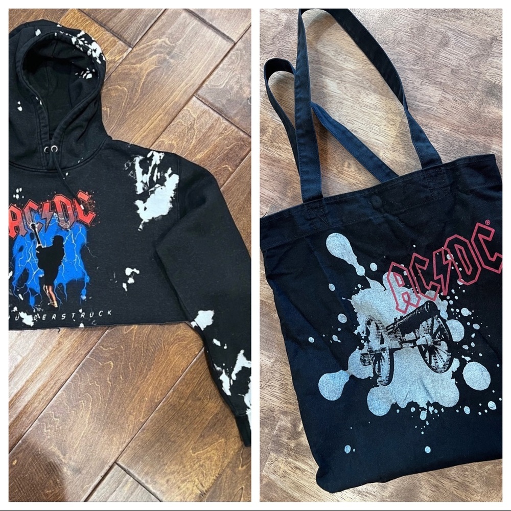 AC DC Thunderstruck‎ cropped hoodie and tote bag